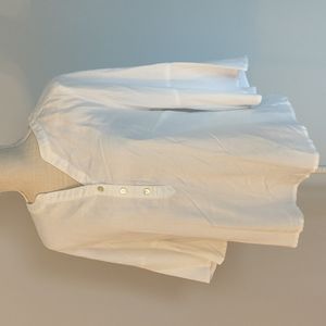White 3/4 bell sleeve linen v neck women's shirt
